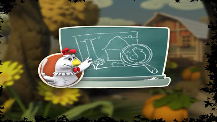 an animated chicken in a forrest