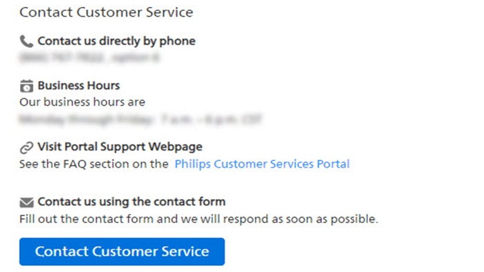 Contact customer service section